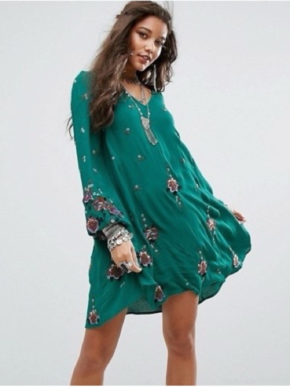 Free People Oxford Embroidered Dress in Green